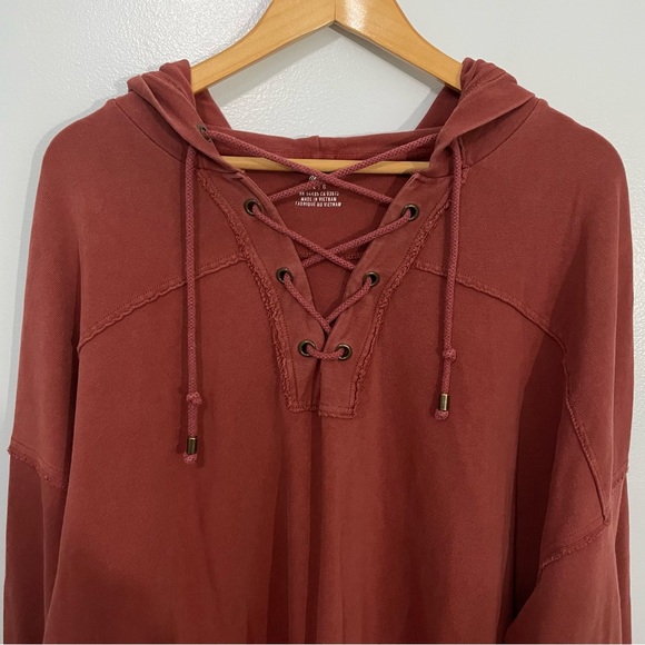Aerie Rust Lace-Up Casual Hoodie Sweatshirt Size Large - Picture 3 of 14